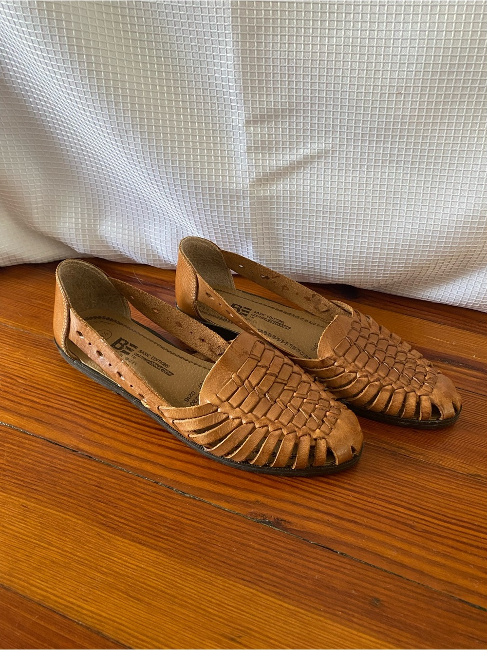 Basic Editions Woven Huarache Flats in Tan Brown